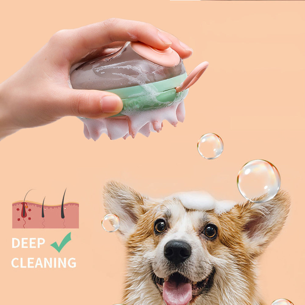 Cepillo para mascotas con depósito de shampoo